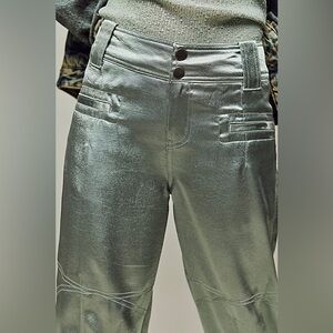 NWOT Rare Free People Discontinued Metallic Green Satin Pants